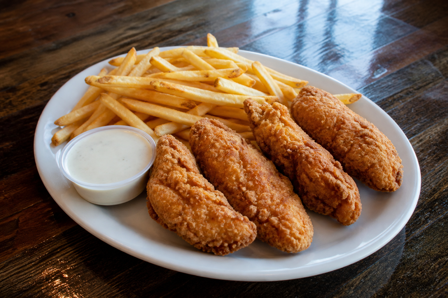 High-resolution chicken strips and fries